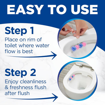 Bloo Power Active Toilet Rim Block Fresh Flowers, with Anti-Limescale, Cleaning Foam, Dirt Protection and Extra Freshness - Pack of 3 Rimblocks