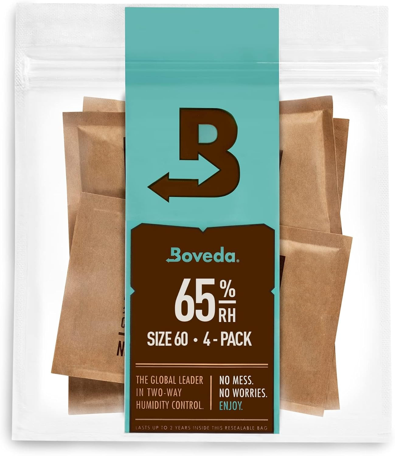 Boveda 72% Two-Way Humidity Control Packs for Wood Containers – Size 60 – 4 Pack – Moisture Absorbers – Humidifier Packs – Hydration Packets in Resealable Bag