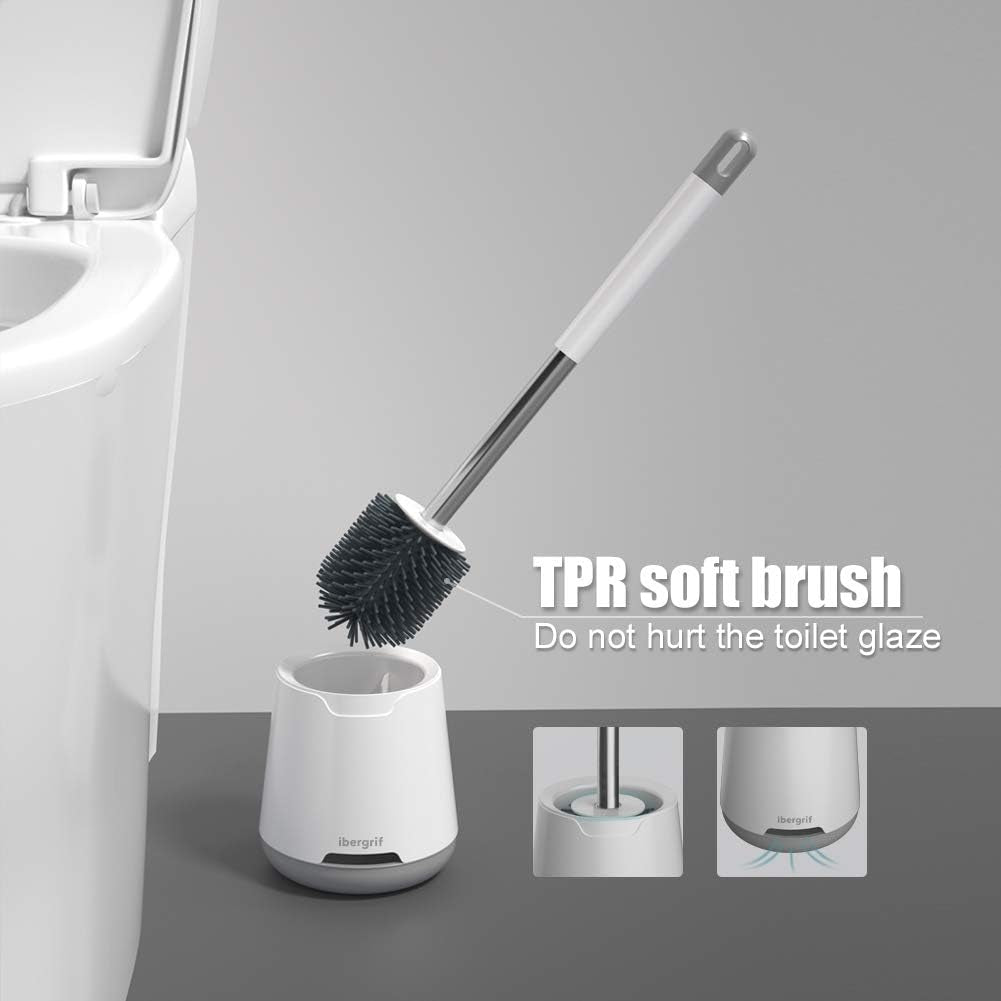 Ibergrif M34152 Silicone Toilet Brushes & Holders, Deep Cleaner, Toilet Brush with Quick Drying Holder Set for Bathroom