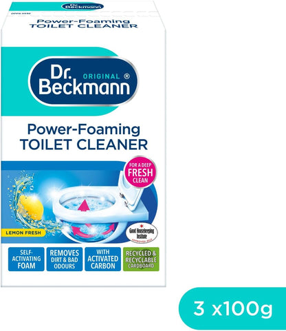 Dr. Beckmann Power-Foaming Toilet Cleaner | for Deep Fresh Cleaning | Activated Carbon | Lemon Fersh | Remove Dirt and Bad Odour | 3 X 100Gm Sachets