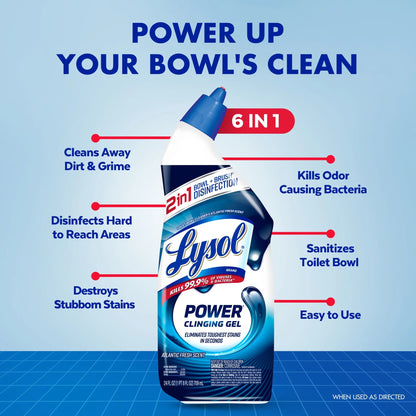 Lysol Power Toilet Bowl Cleaner Gel, Cleaning, Disinfecting and Stain Removal, 24 Oz, 2 Pack