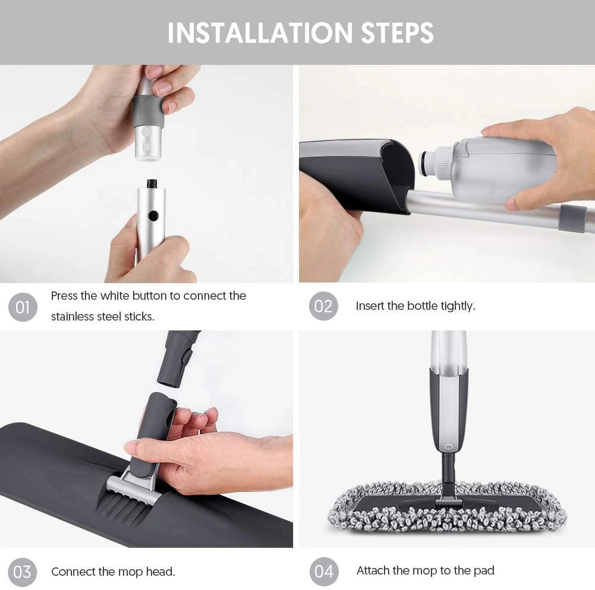 SUPTREE Microfiber Spray Mop for Floor Cleaning with 3 Washable Pads 1 Refillable Bottle 1 Scraper