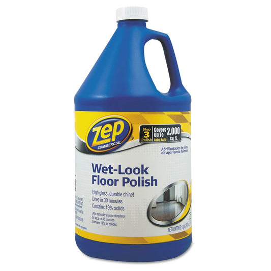 Zep Professional Wet Look Floor Polish Indoor Commercial Floor Cleaners, Mild Ammoniacal, 128 Oz